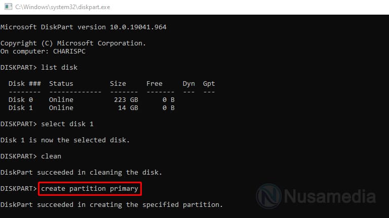 create partition primary diskpart