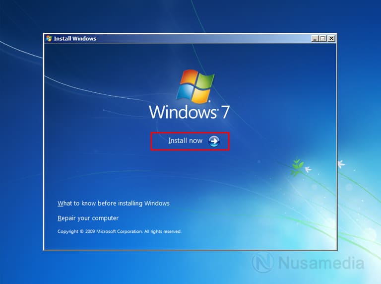 klik install now windows 7