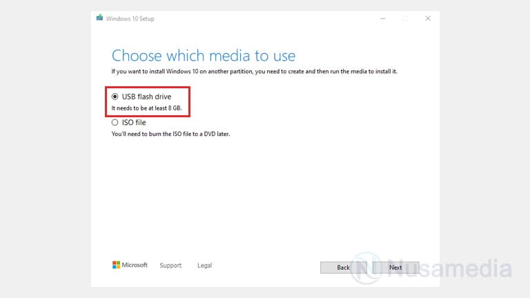 pilih usb flashdisk drive untuk bootable windows 10