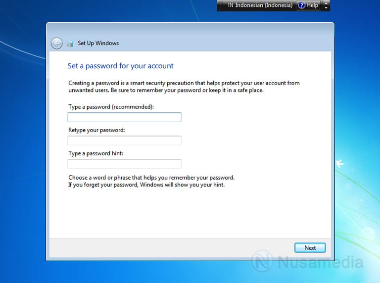 set up password windows 7